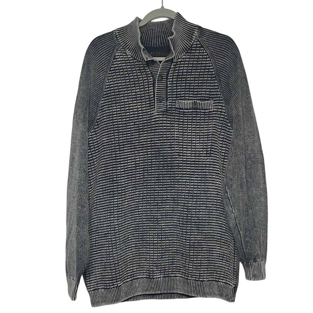Carbon2Cobalt Blockbuster Black Henley Ribbed Collar Knit Sweater Men's XL‎